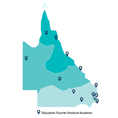 Map of Queensland showing markers of EFI locations statewide.